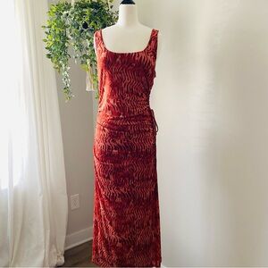 House Of Harlow Sleeveless Ruched Side Cut Out BodyCon Orange Midi Dress size M